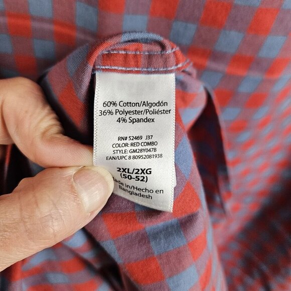 [g] George Classic Fit Button-Up Shirt Men's Size 2XL Long Sleeve Red Blue Check - Picture 6 of 10